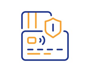 Credit card line icon. Bank money payment sign. Shield protection symbol. Colorful thin line outline concept. Linear style card icon. Editable stroke. Vector