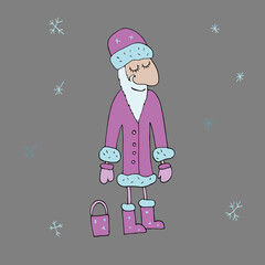 Vector Snow Maiden and Santa Claus. The Snow Maiden and Santa Claus wish everyone a Merry Christmas. Isolated. Drawn by hand. Coloring pages for children and adults. Cartoon