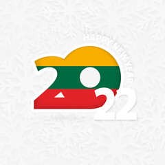 Happy New Year 2022 for Lithuania on snowflake background.