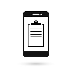 Mobile phone flat design with clipboard icon.