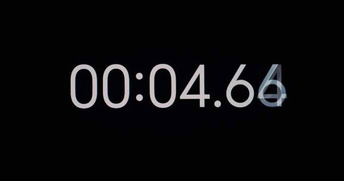 Digital stopwatch display. Counting seconds from zero to ten. Ten seconds in real time. Isolated