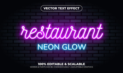 Restaurant neon light glowing editable text effect - obrazy, fototapety, plakaty