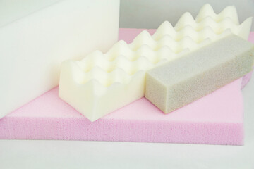 a piece of foam rubber of different sizes and colors, production of upholstered furniture.