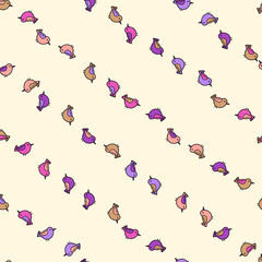 Seamless pattern with funny colorful birds. Color flat vector illustration with little cartoon bird. Cute characters. Template design for invitation, poster, card, flyer, textile, fabric for kids
