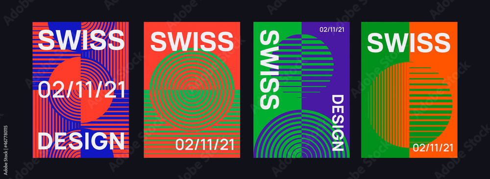 Aufkleber set of abstract geometric posters. swiss design pattern vector shapes. modern placards.