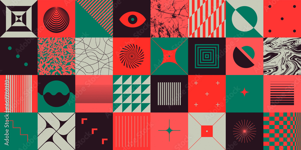 Aufkleber modern abstract geometric pattern background. cool bauhaus artwork. postmodern graphic elements.