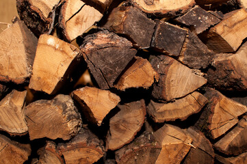 chopped firewood for heating with a solid background