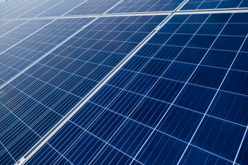 Blue solar panels with the sunny sky