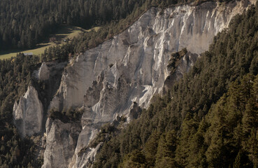 Heavily-eroded wall of the Rhine Gorge near Flims, Switzerland
