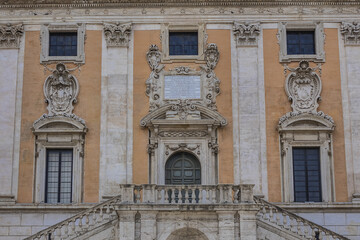 Palace of the Senators (Palazzo Senatorio, 12th century) in Capitoline Square (Piazza del Campidoglio) on Capitoline Hill in Rome. Rome, Italy.