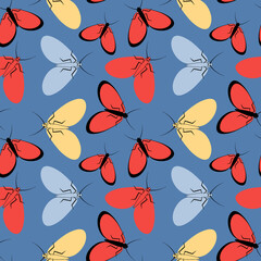 Seamless pattern - stylized moths - graphics. Summer, insects, unbearable ease of life. Wallpapers, textiles, packaging