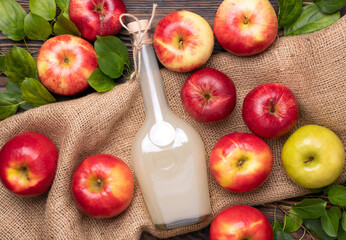 Apple cider vinegar in a bottle, organic fermented vinegar, vegan source of probiotics