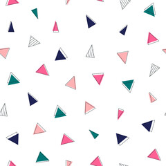 Abstract geometry seamless pattern. Mosaic of colorful triangles. Modern vector illustration for brochures, online stores, packaging.