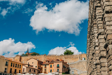segovia cityscape with aqueduct in spain