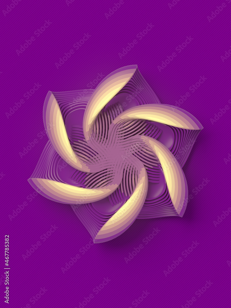 Aufkleber line art design template with geometric stylized flower on pink background. 3d rendering digital ill