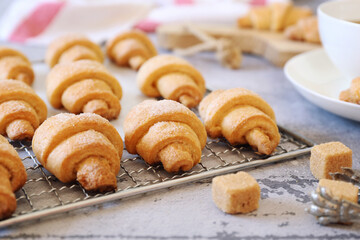 Cottage cheese croissants and cup of tea