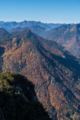 Blick vom Rauschberg im Chiemgau bei Sonnenschein, blauem Himmel  und guter Fernsicht