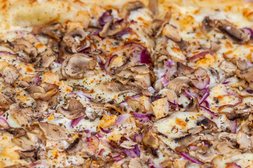 Close-up shot of fresh and hot pizza