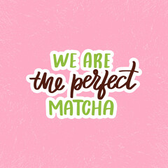 Cute matcha cup and macaron illustration with text 