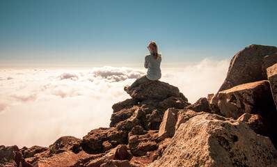 Fototapeta na wymiar Hiking to the top of Pico Mountain, Azores hiker paradise, travel.