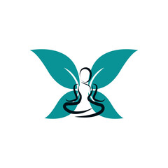 Butterfly Woman with Leaves for Wellness and Healthy Logo Icon Design Template Element