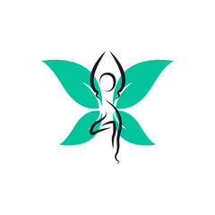 Butterfly Woman with Leaves for Wellness and Healthy Logo Icon Design Template Element