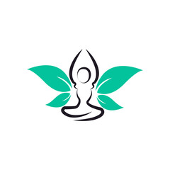 Butterfly Woman with Leaves for Wellness and Healthy Logo Icon Design Template Element