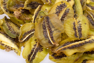 Dried kiwi fruit slices. Perfect as a snack, addition to ice cream and other desserts.