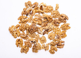 Shelled Walnuts Pile Top View Isolated On White Background