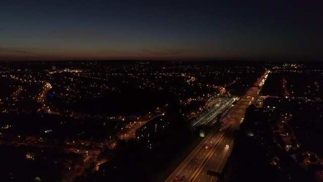 Aerials North London Near Wembley Stadium, London, England, Suburban Area Sunset Heavy traffic Near M1 Intersection
