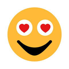 Amorous and enamoured emoji and emoticon with love heart in eyes. Man being fascinated by romantic feeling and emotion - falling in love, amorousness, affectionateness. Vector illustration isolated.