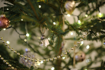 Christmas tree lights evening atmosphere snow happy new year