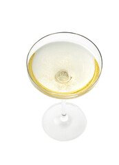 champagne coupe isolated on a white background top view.
