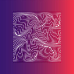 Abstract white wavy lines on gradient background. Purple, pink. Vector.
