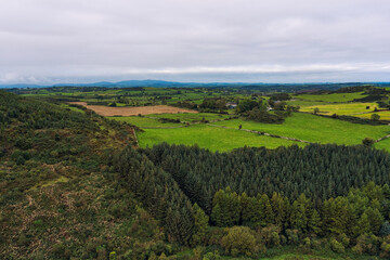 Fototapeta na wymiar aerial view cloudy summer countryside, Northern Ireland