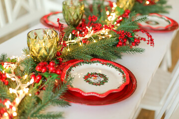 christmas table setting, christmas decoration on a table