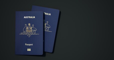 Australia Passport.
Passport from different countries with dark backgrounds 3d rendering.