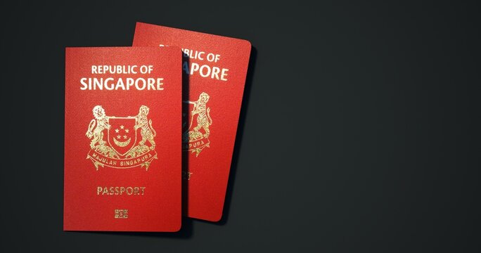 Singapore Passport.
Passport from different countries with dark backgrounds 3d rendering.