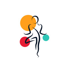 Colorful Fitness and Wellness Line Style Vector Logo Design Template Element