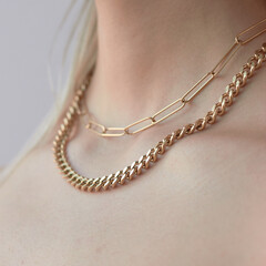 jewelry on the girl's neck close-up