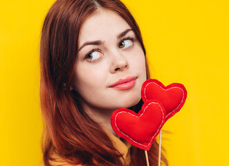 pretty woman heart on a stick emotions holiday yellow background