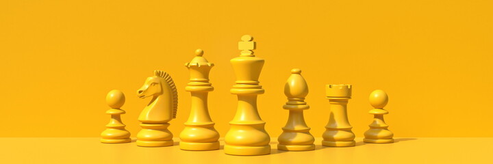 Yellow chess pieces 3D