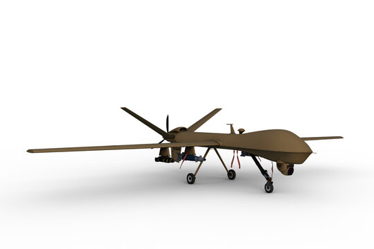 3D rendering of a green military drone aircraft on the ground is