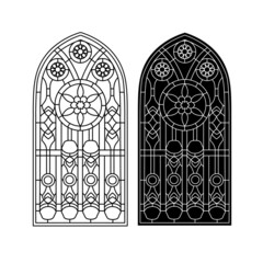 Gothic windows. Vintage frames. Church stained-glass windows - 467796339