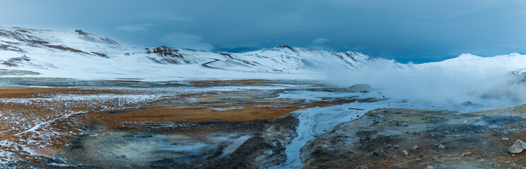 Iceland - landscape with snow covered mountains