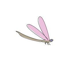 One single line drawing of cute dragonfly for company logo identity. Odonata animal mascot concept for insect lover club icon. Modern continuous line draw design vector illustration © Simple Line