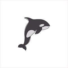 Single continuous line drawing of big adorable orca for company logo identity. Endangered whale mascot concept for national fish conservation icon. Modern one line draw design vector illustration