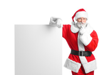Santa Claus with blank poster on white background