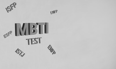 MBTI test. White letters are isolated on a white background. 3D render.