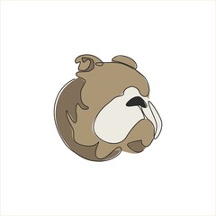 Single continuous line drawing of fierce bulldog head for security company logo identity. Purebred dog mascot concept for pedigree friendly pet icon. Modern one line draw design vector illustration